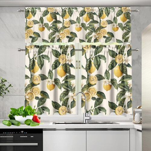 Lemon Tree Kitchen Curtains Set Farmhouse Rustic 3-Piece 1