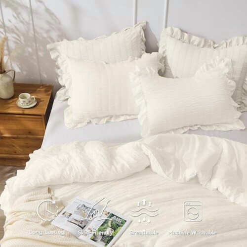 Ivory Twin Comforter Set Seersucker Microfiber 2 pcs 1
