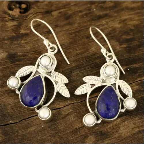 Boho Drop Earrings Women 925 Silver Tourmaline Pair 2