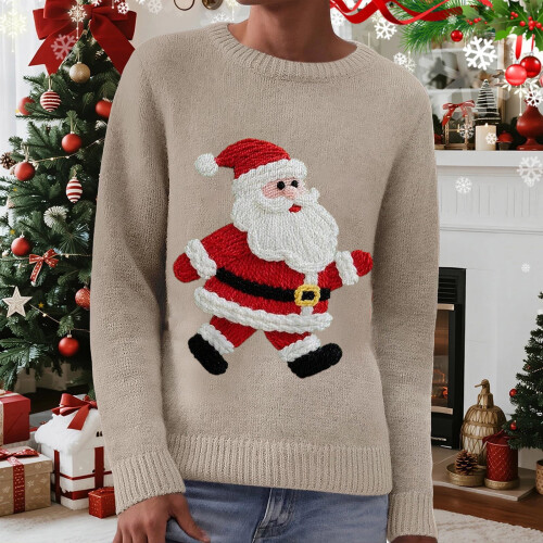 Pullover Sweater Cozy Long Sleeve Round Neck Knitted Top 1