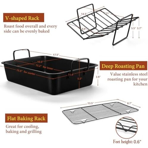 Stainless Steel Roasting Pan with V-Rack and Cooling Rack 1