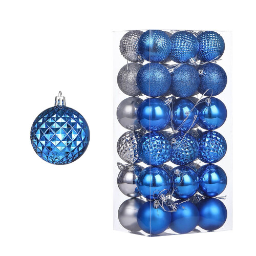Christmas Ball Set Electroplated Silver Blue 36 pcs 2