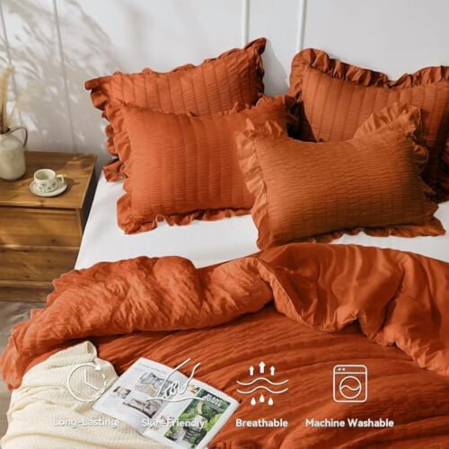 King Comforter Set Seersucker Burnt Orange 3-Pc 2