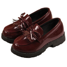 Girls Loafers Slip-On Leather Flats Round Toe Red