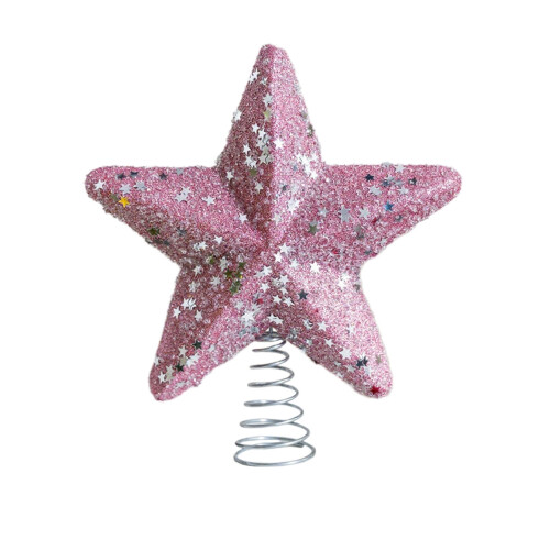 Pink Glitter Sequin Star Tree Topper 6 inch 1