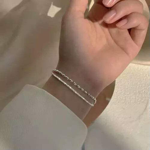 925 Sterling Silver Double Layer Beaded Bracelet for Women 2