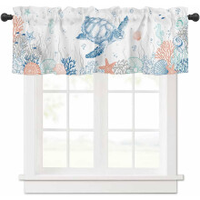 Hand-drawn ocean sea turtle coral valance 54x18 inch rod
