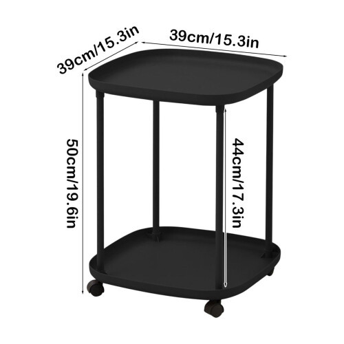 2-Tier Rolling Side Table with Storage Shelves 2