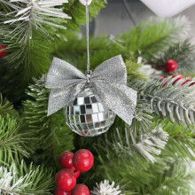 Pink Mirror Ball Ornament with Silver Glitter Bow