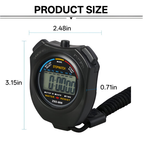 Electronic LCD Sport Stopwatch with Date, Alarm, 1