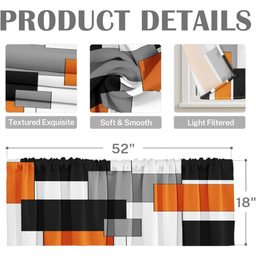 Emvency Geometric Blackout Valances Orange Black 2-Pack 2