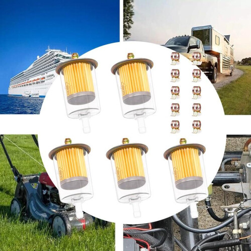 Inline Fuel Filter 3/8 Inch with Hose Clamps 5 Pcs 1