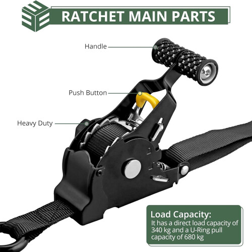 Heavy Duty Auto-Retractable Ratchet Tie Down Straps Black 1