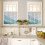 Beach Kitchen Curtains Set Aqua Beige 24 inch 4