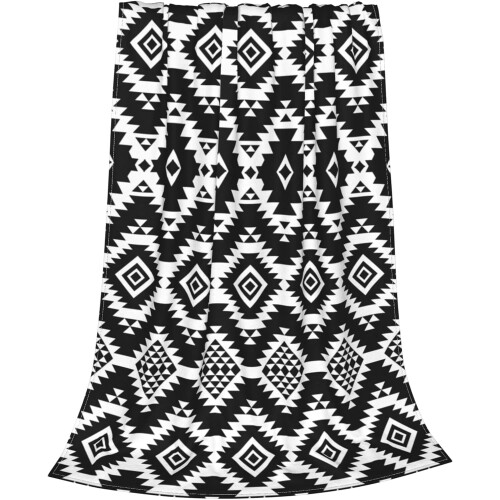 Boho Throw Blanket Black White 30x40 Inch Flannel