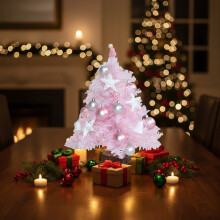 Pink Mini Desktop Christmas Tree 18 inch with Glitter Balls