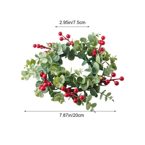 Christmas Candle Ring Wreath with Red Berries and Pine Cones 2