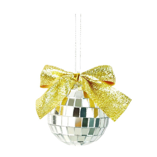 Pink Mirror Ball Ornament with Silver Glitter Bow 1