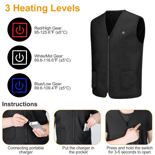 Heated Vest Jacket Winter Warm USB-Powered with 5 Heating 1