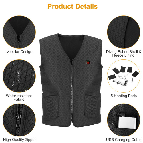 Heated Vest Jacket Winter Warm USB-Powered with 5 Heating 2