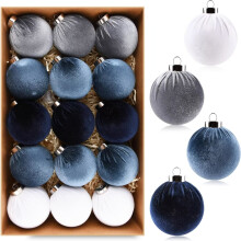 Velvet Christmas Ornaments Blue Multicolor 15pcs 80mm
