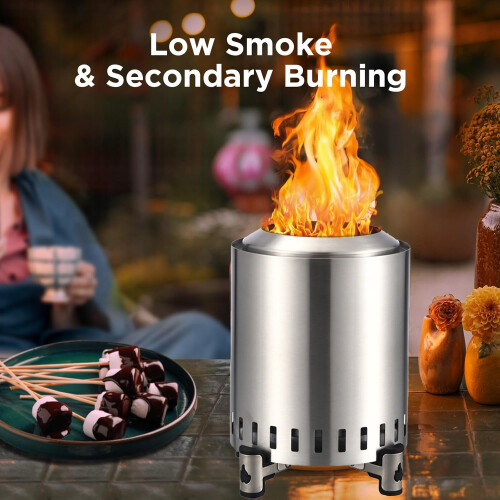 Portable 8.6 inch low-smoke fire pit stainless steel with 2