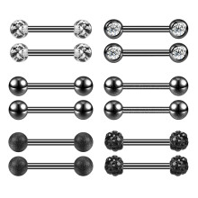 6 Pairs 14G Tongue and Nipple Rings Surgical Steel Acrylic
