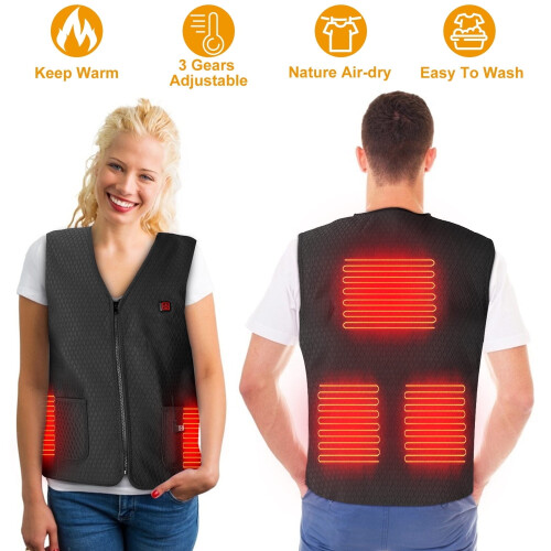 Heated Vest Jacket Winter Warm USB-Powered with 5 Heating