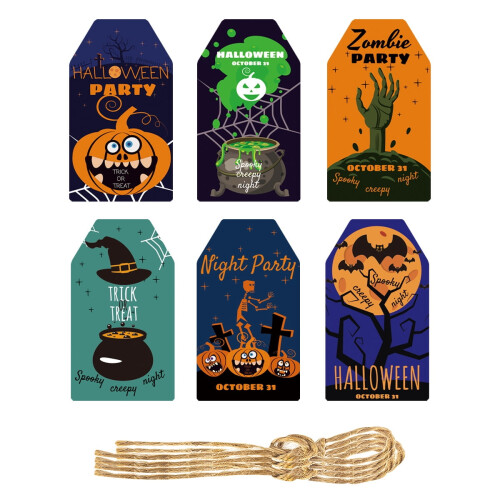 Halloween Paper Tags with String 60 Pcs