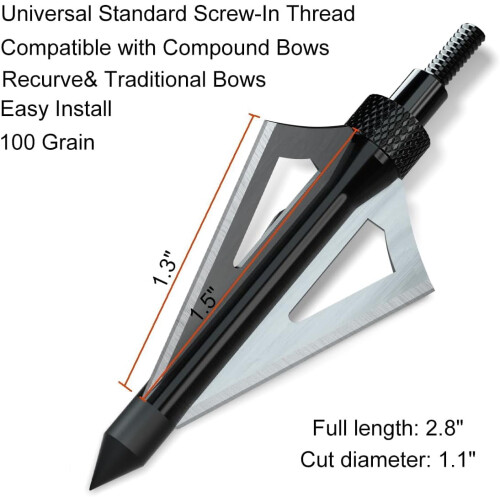 Hunting Archery Broadheads 3-Blade 100 Grain 16PCS with 1
