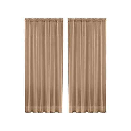 String Rod Pocket Sheer Curtains Brown 52x84 Inch Polyester 1