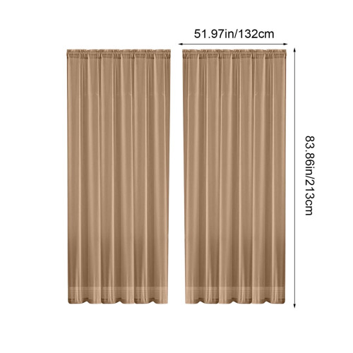 String Rod Pocket Sheer Curtains Brown 52x84 Inch Polyester 2