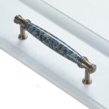 Gold Brass Cabinet Knobs Round Ceramic Pulls 6 pcs