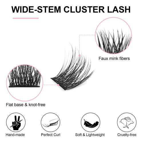 Cluster Lashes Extensions, 144Pcs Individual Clusters Lashes D Curl 10mm 1