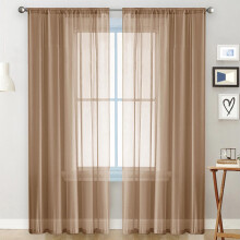 String Rod Pocket Sheer Curtains Brown 52x84 Inch Polyester