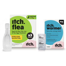 Itch Small Dog Flea & Tick Treatment and Wormer Bundle - Dogs Under 10kg | 3kg-10kg - 3 Flea Pipettes and Itch Wormer - 2 Tablets