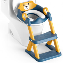 Bear Potty Training Seat, Upgrade 2 in 1 Toddler Toilet Seat,Splash Guard Anti-Slip Pad Step Stool,Blue Yellow