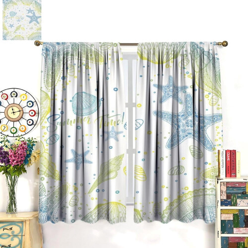 Starfish Ocean Curtains Teal Blue Coral Shell 2 Panels 2