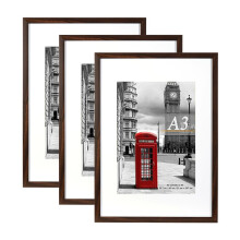 Scholar Tree Brown Photo Frame Picture Frames, A3 with Mat for A4 Mount Picture, Set of 3, Wall Mountable