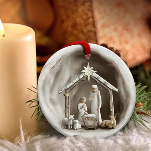 2D Acrylic Nativity Ornament White 3.15 in 1