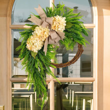 Linen Bow Floral Wreath with Green Leaves 1 Pack