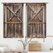 Wooden Kitchen Curtains Rod Pocket Brown 2 Panels