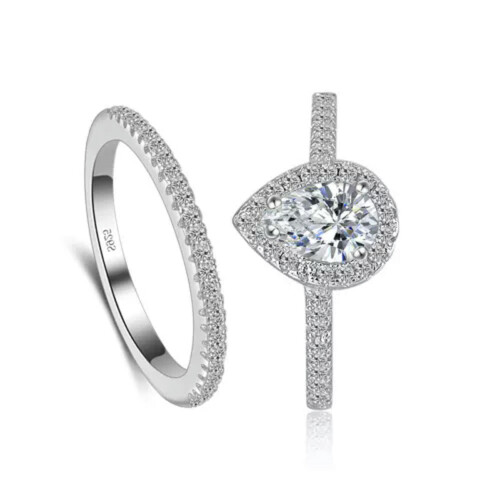 925 Sterling Silver Teardrop Crystal Zircon Ring Set 5 1