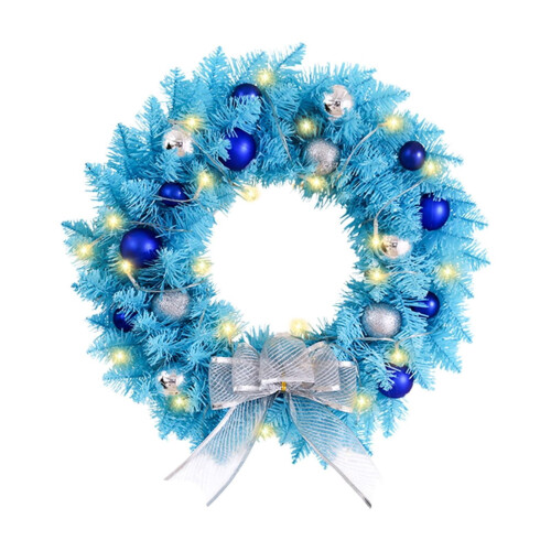 Blue Pre-lit Christmas Wreath 16 Inch Battery LED 1