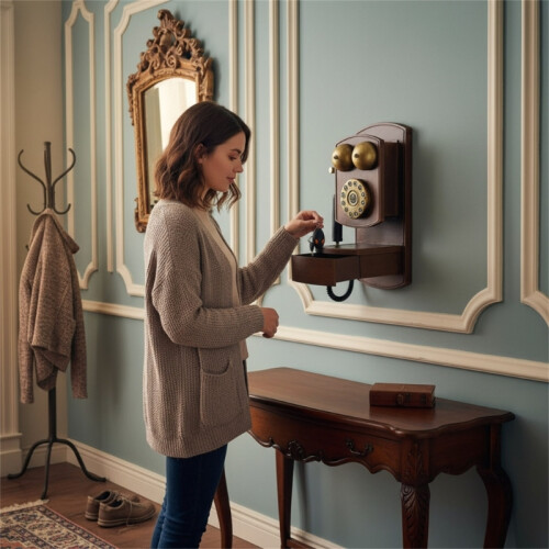 Retro Wall Mount Landline Phone with Storage Box Antique 2
