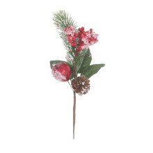 Red Berry and Pine Artificial Holly Stems 12 inch