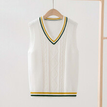 V Neck School Sweater Vest for Girls Knit Pullover White