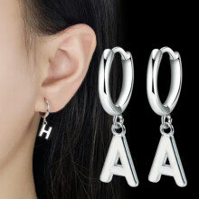 925 Silver Hoop Huggie Earrings with 26 Letter Dangle