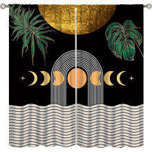 Mid-Century Abstract Boho Curtains 52x63in Gold Sun Leaves