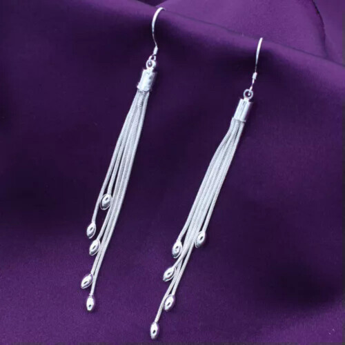 Women's 925 Sterling Silver Long Tassel Drop Earrings
